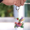 (US Local)6Pcs Double Sided Hummingbird Holding A Flower Diamond Art Keychains Crafts