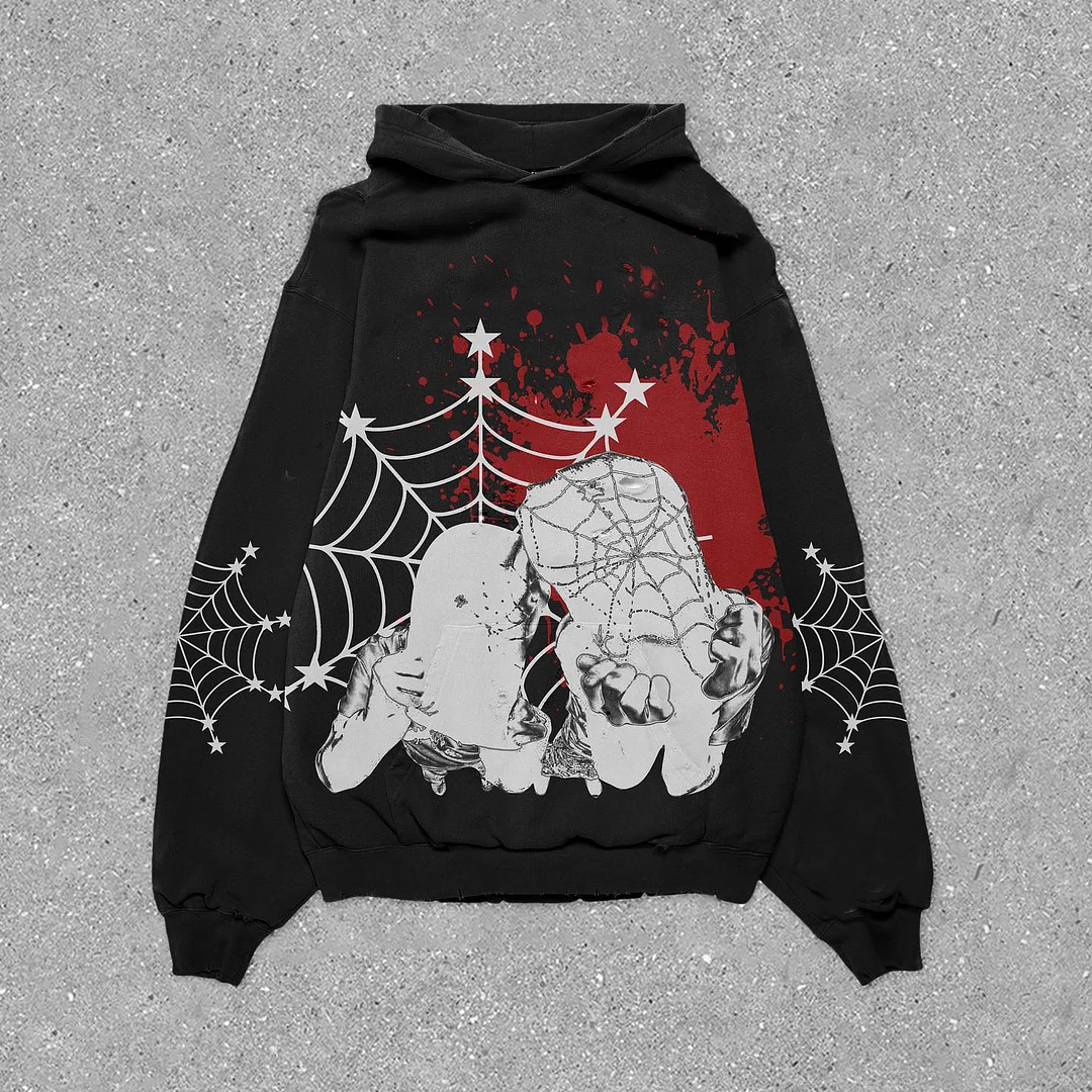 streetwear statement print long-sleeve hoodie