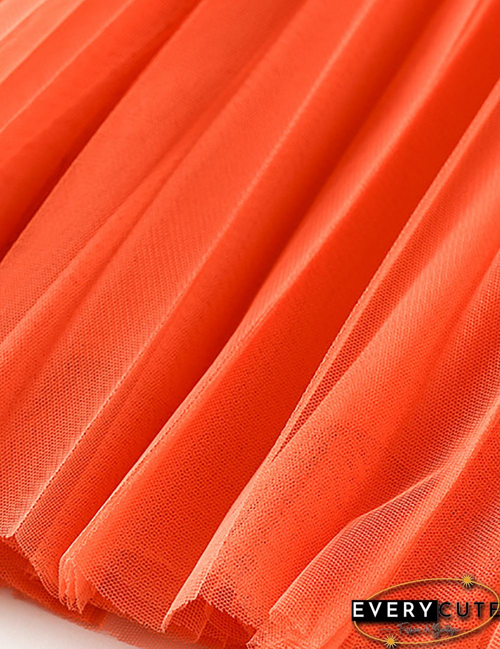 Orange Swing Pleated Mid-length Gauze Skirt