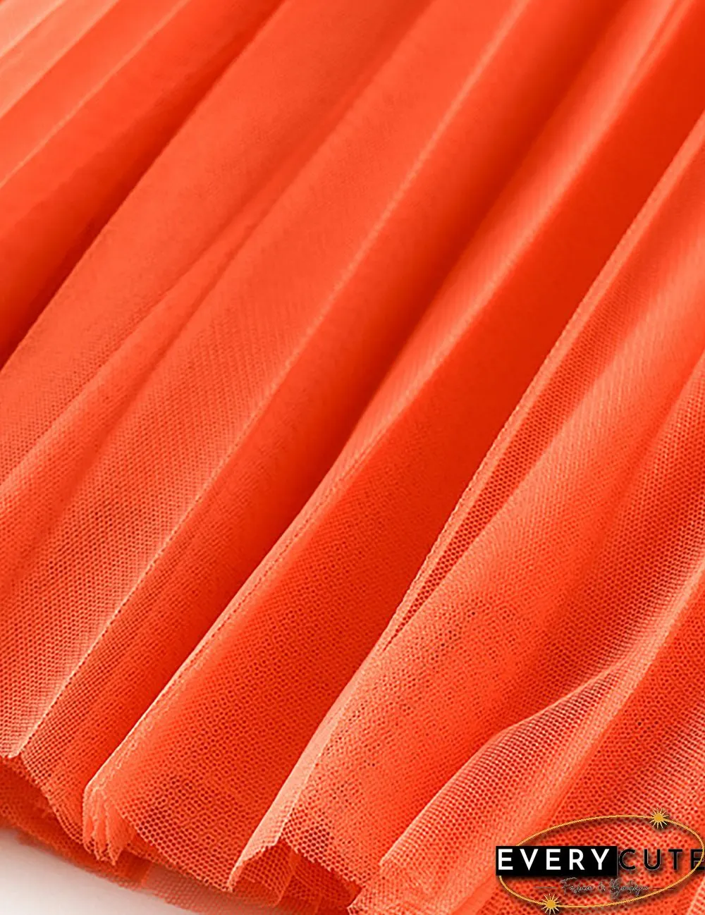 Orange Swing Pleated Mid-length Gauze Skirt