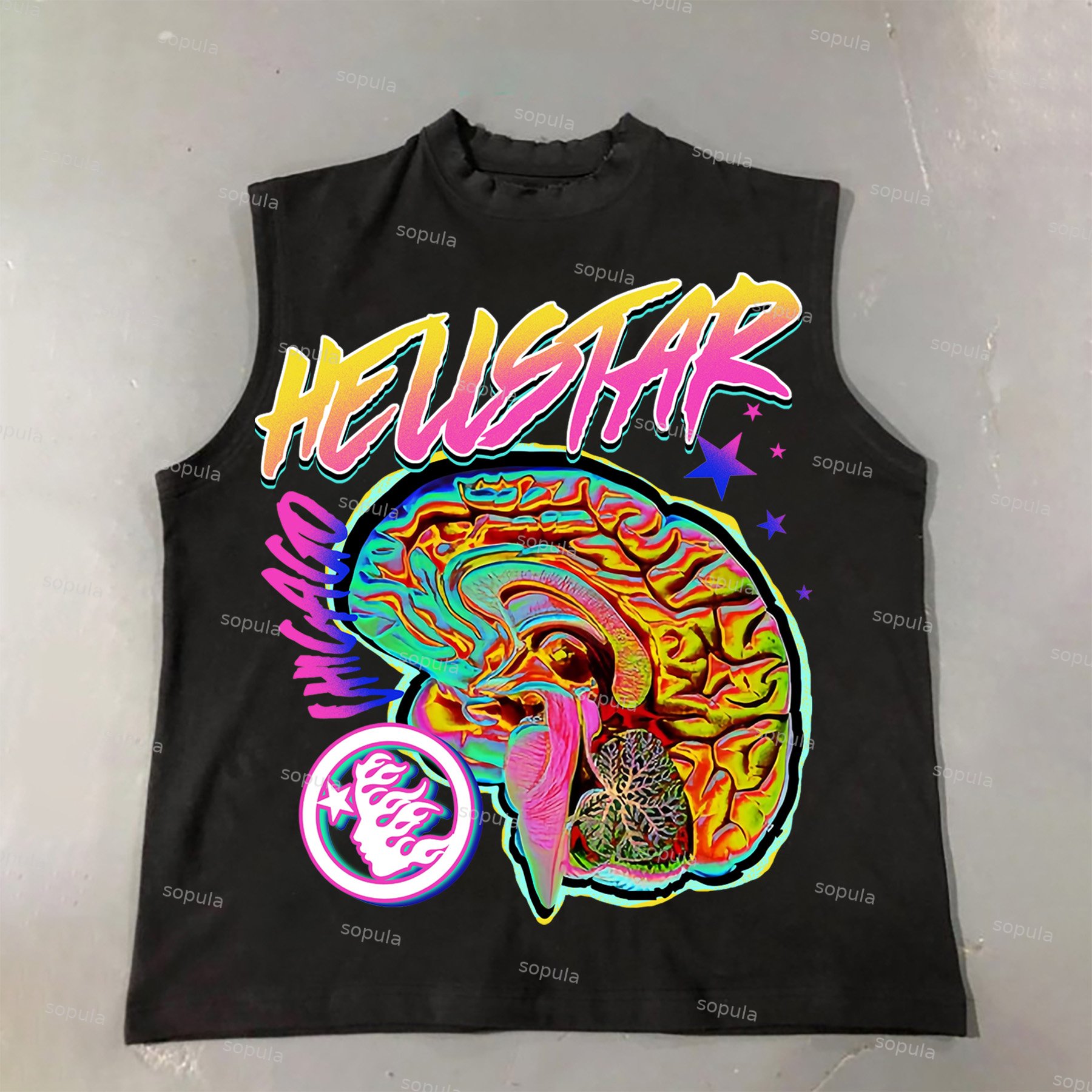 Street Fun Color Brain Graphic Print Cotton Tank Top - SOPULA