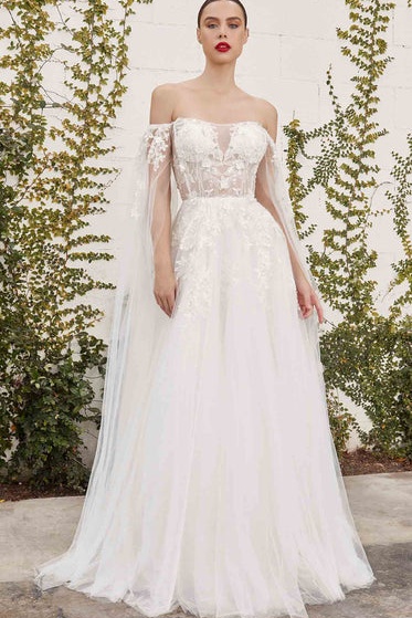 Ovlias Dazzling White Off-the-shoulder Applique Layered Prom Dress LY0734
