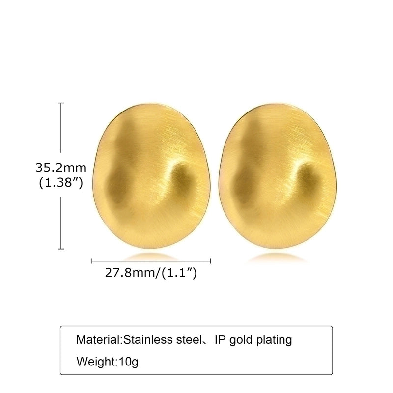 1 Pair INS Style Oval Plating 304 Stainless Steel 18K Gold Plated Ear Studs