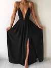 Split-Side Plunging Condole Belt Maxi Dresses