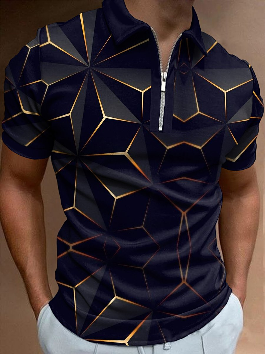 Fashion casual black printed polo shirt