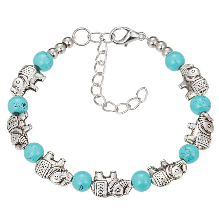 Women Bracelet Light Blue Beaded Bracelets Elephant Bracelet Gift for Her