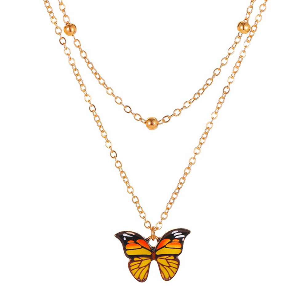 

Butterfly Beads Necklace Double Layer Women Pendant Clavicle Chain, Yellow, 501 Original
