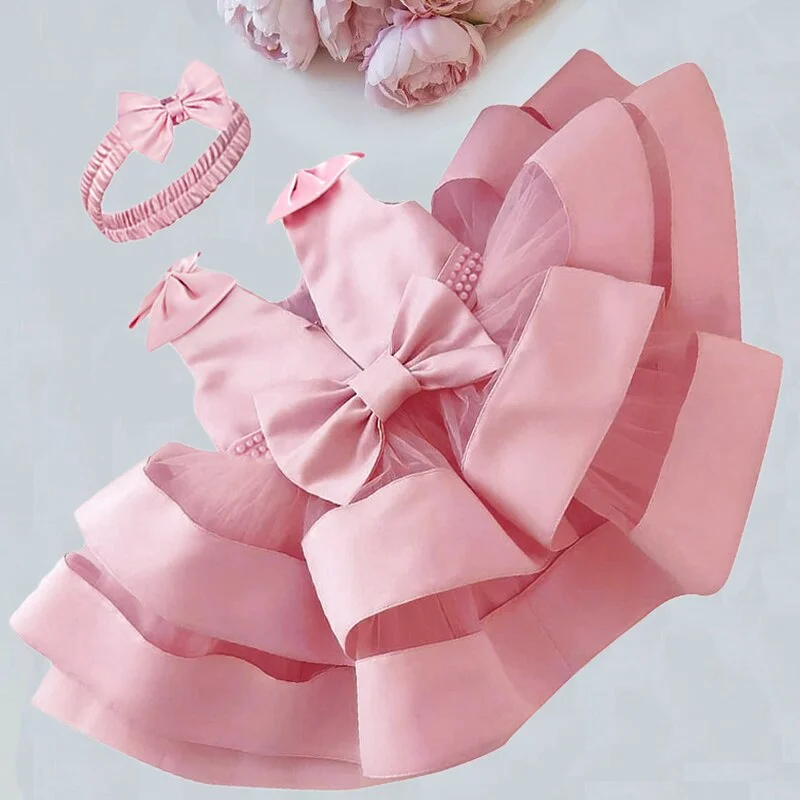 Toddler Baby Girl First 1st Birthday Tutu Dress Bowknot Newborn Infant Party Wear Christening Gown Clothing Baby Girls Clothes