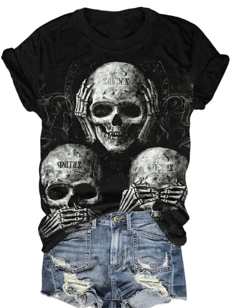 Skulls Printed Short Sleeve T-Shirt