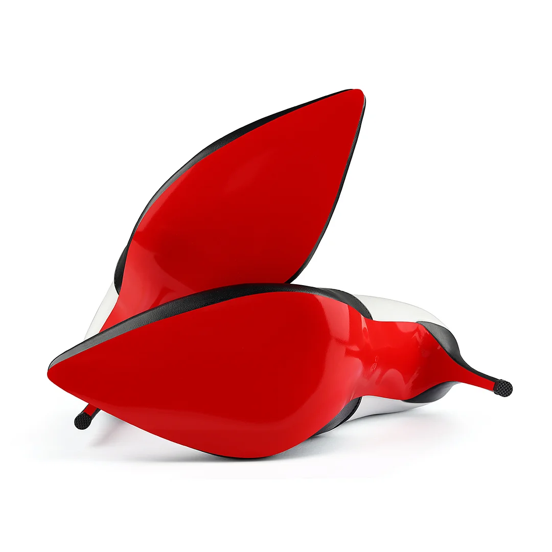 100mm Women's Black And White Patchwork Matte Boots Red Bottom Ankle Boots-MERUMOTE