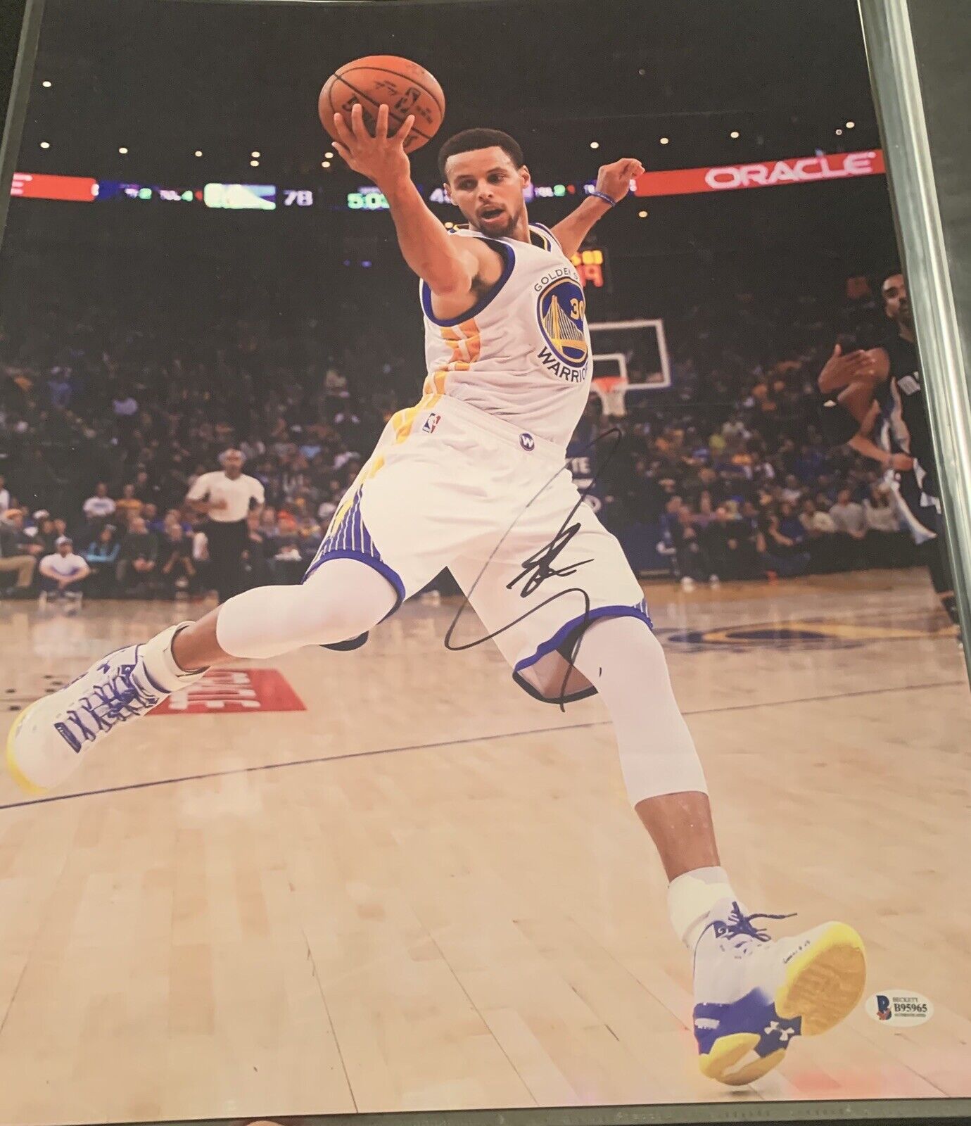 Steph Curry Signed Auto 16x20 Pic Photo Poster painting Warriors Psa Coa Damages Read Described