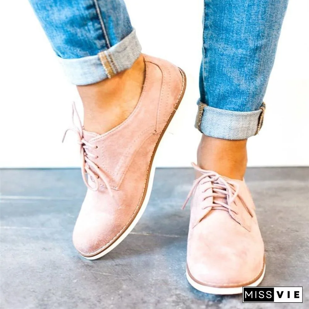 Womens Oxford Shoes Comfort Low Heel Lace-Up Daily Loafers