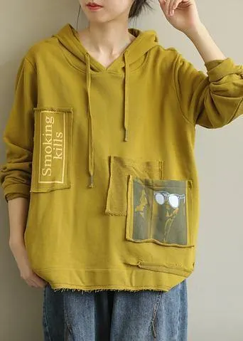 Bohemian hooded patchwork fall clothes For Women Fabrics yellow top