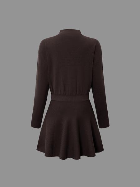 Women's Casual Half-High Neck Long Sleeve Knit Dress, Plain Color Loose-Fitting Sweater Dress, Fall & Winter Fashion Women's Casual Half-High Neck Long Sleeve Knit Dress, Plain Color Loose-Fitting Sweater Dress, Fall & Winter Fashion