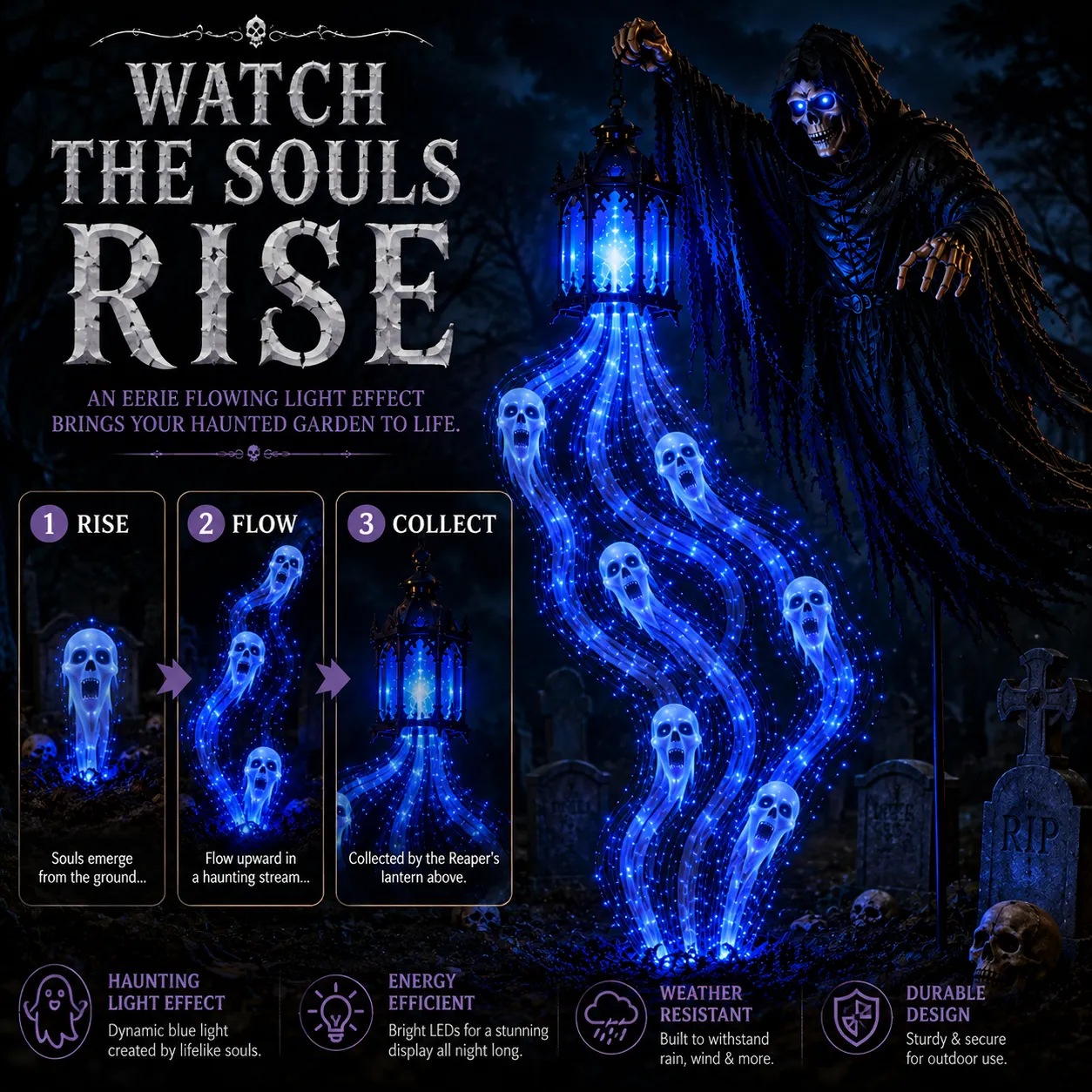 Flowing blue Halloween soul light effect