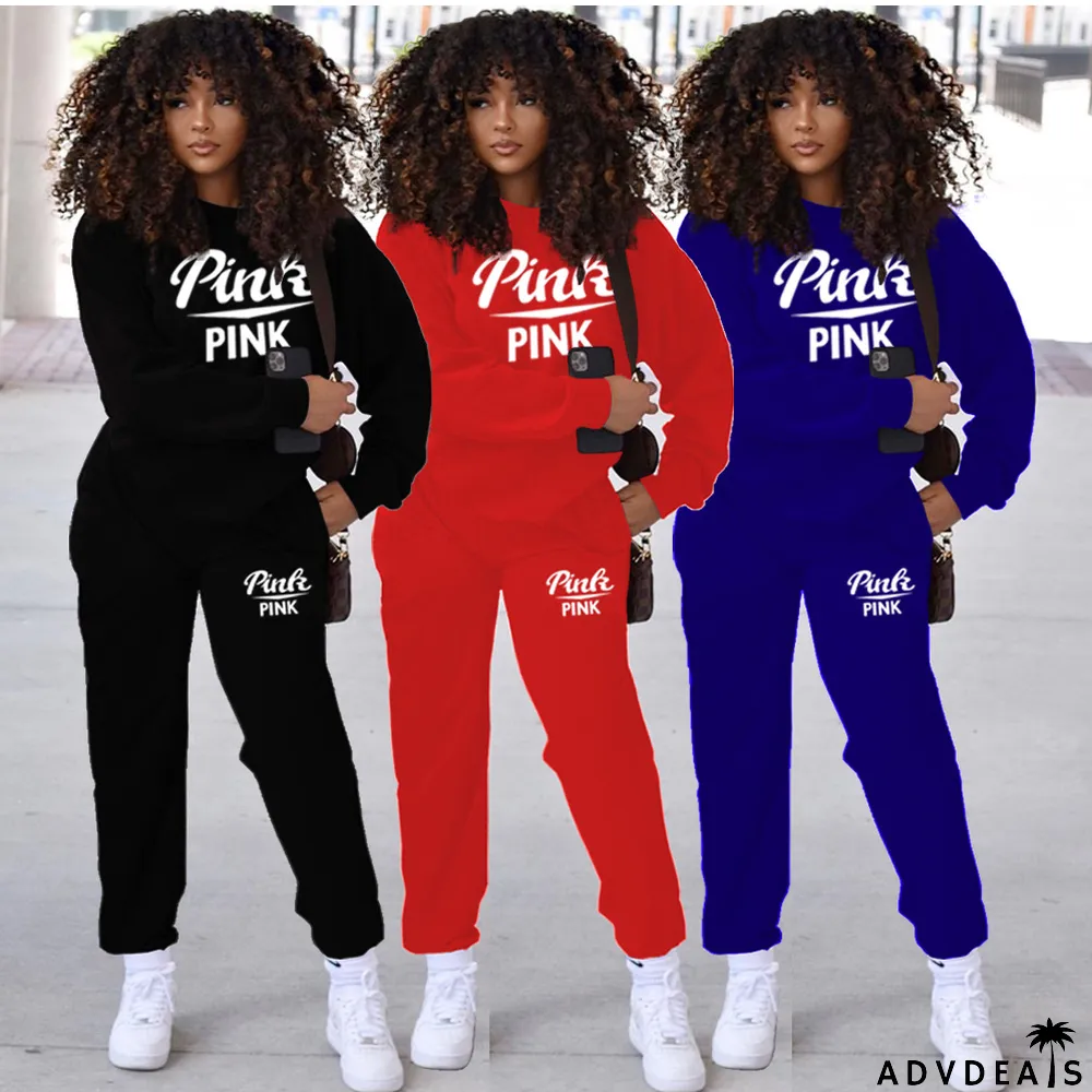 Offset Printed Loose Long Sleeve Sports Two Piece