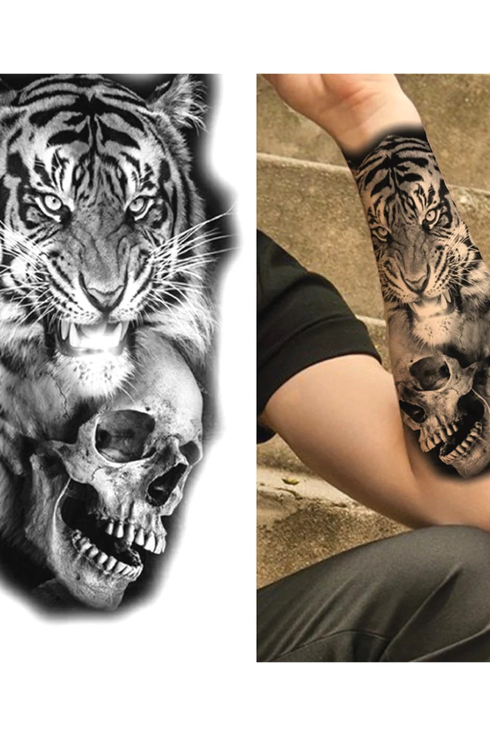  Forest Tattoo Sticker For Men Women Children Tiger Wolf Death Skull Temporary Tattoo Fake Henna Skeleton King Animal Tatoo 921-1