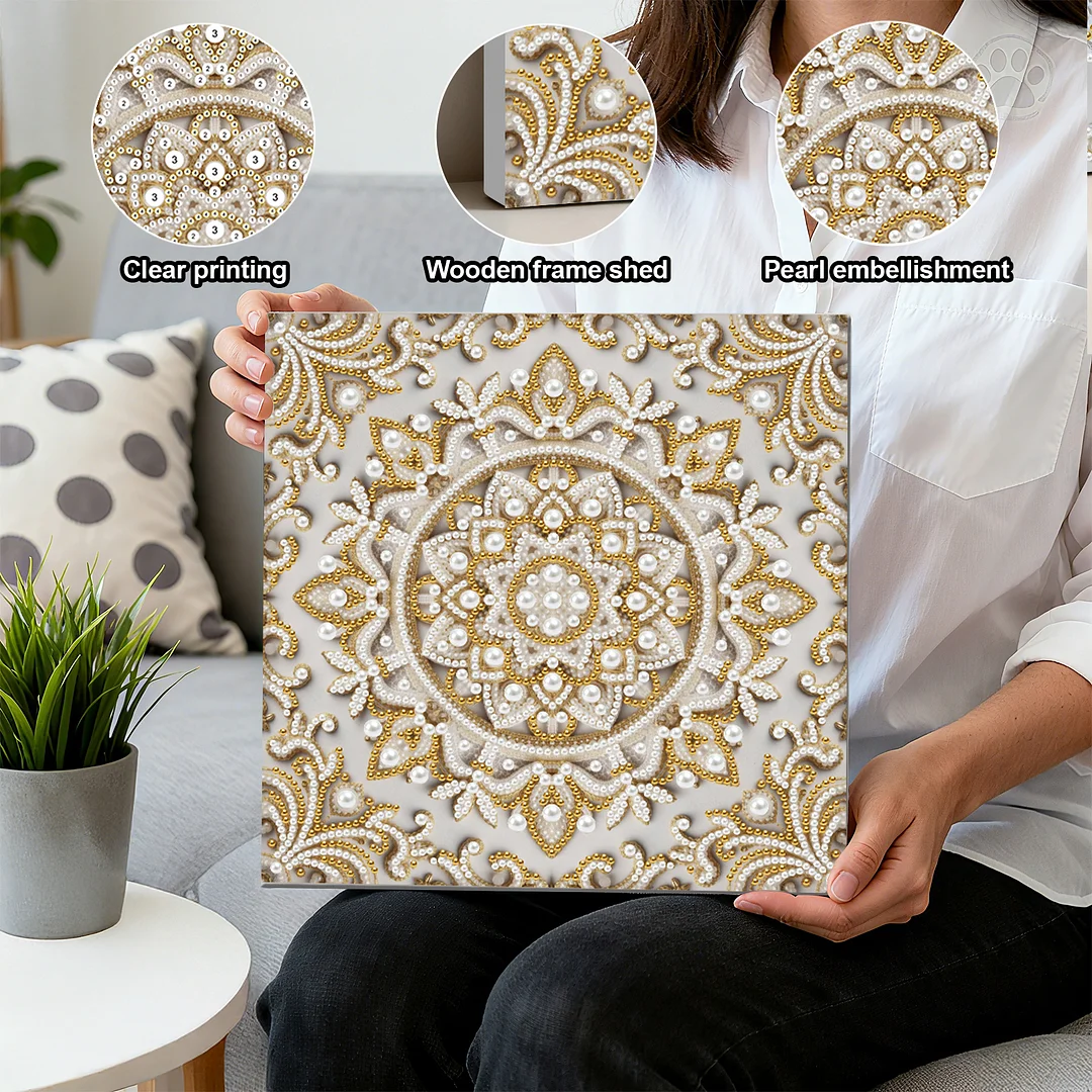 Round Mandala DIY Pearl Diamond Art Kit for Adults Home Decor 25x25cm With Frame