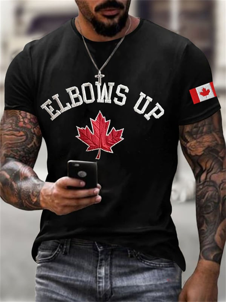 Comstylish Retro Canada Elbows Up Print Men's Casual Crew Neck T-shirt