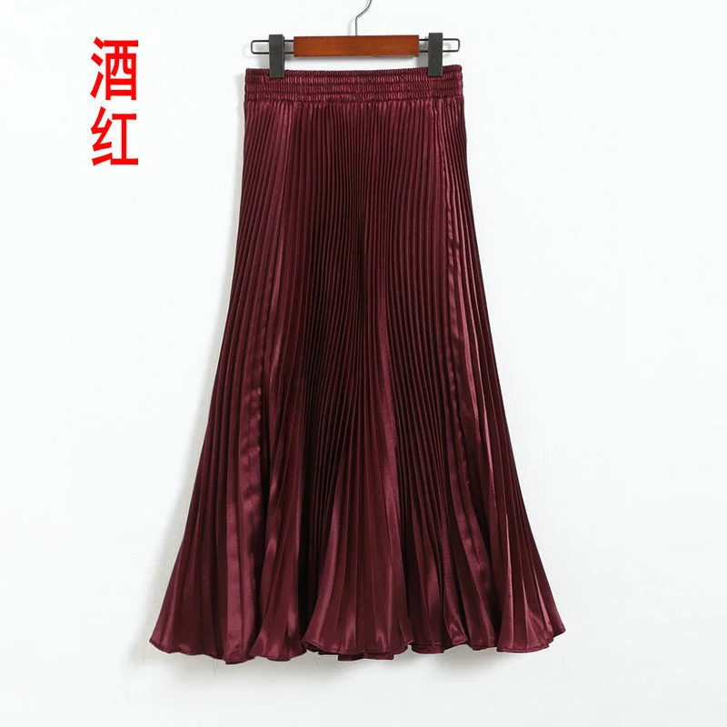 Nigikala Nigikala Luster Polyester Pressure Folded Half Skirt Original Single Long Skirt Silk Clear Silk #8035