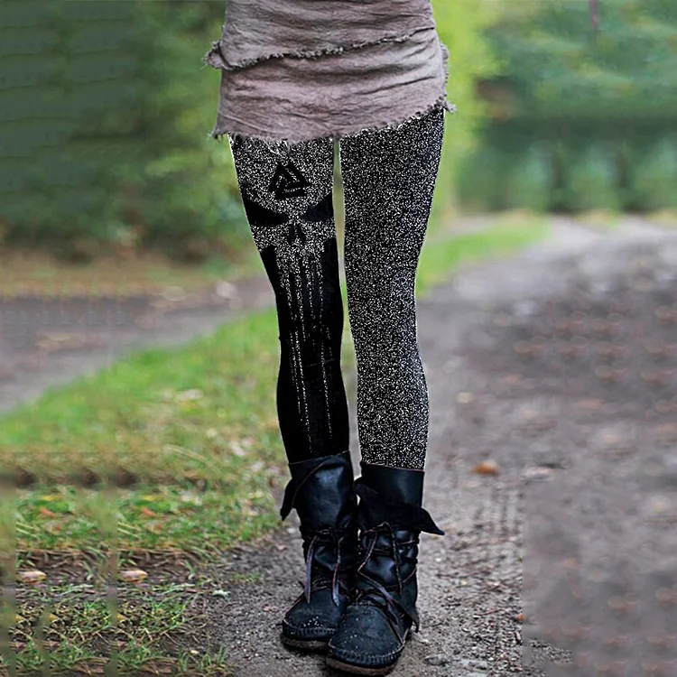Starry Sky Shines Viking Skull Totem Retro Leggings