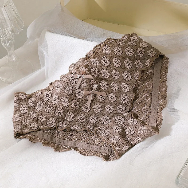 Women's Cotton Underwear Sexy Lace Panties Fashion Bow Comfort Briefs Low Waist Seamless Flower Underpants Female Lingerie