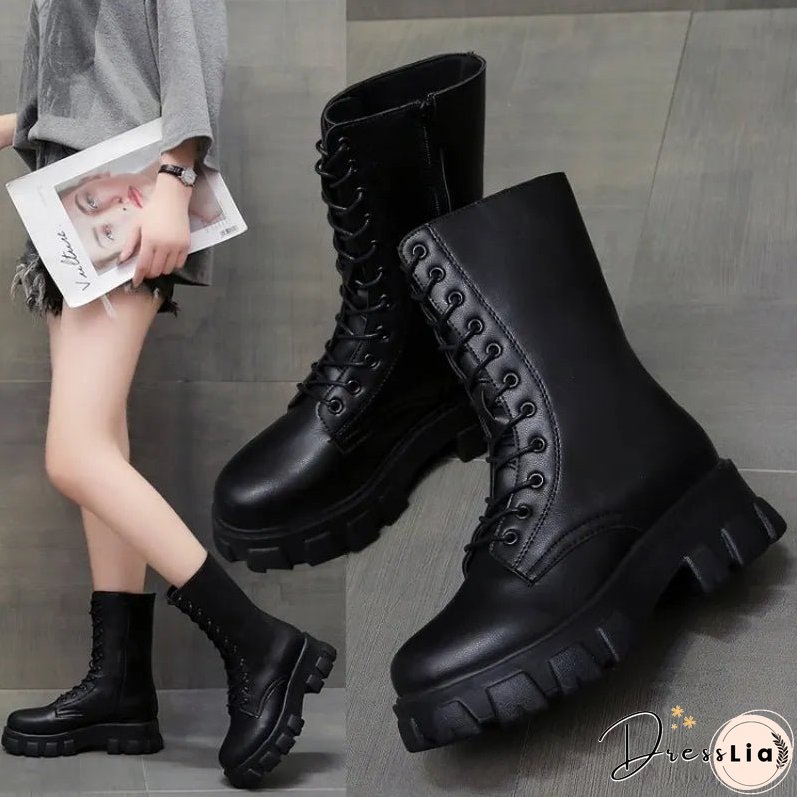 New Thicken Winter Knight Boots Women Knee High Long Square Heel Boots Retro Thick Motorcycle Boots Black White Botas Mujer