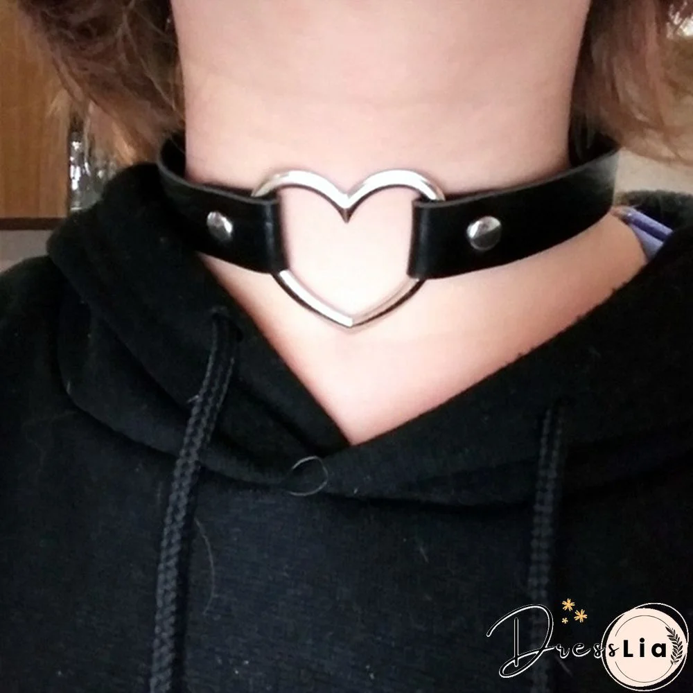 1 Pieces Handmade Heart Pendant Choker Laser Light Necklace Punk Leather Collar Chocker Necklace Torques