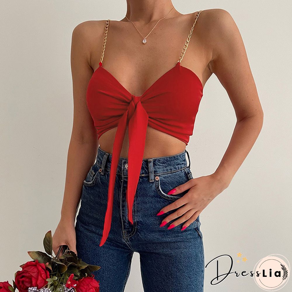 Fashion Sexy V-Neck Lace Up Slim Fit Backless Strap Tube Top European And American Women 's Clothing New Spring And Summer