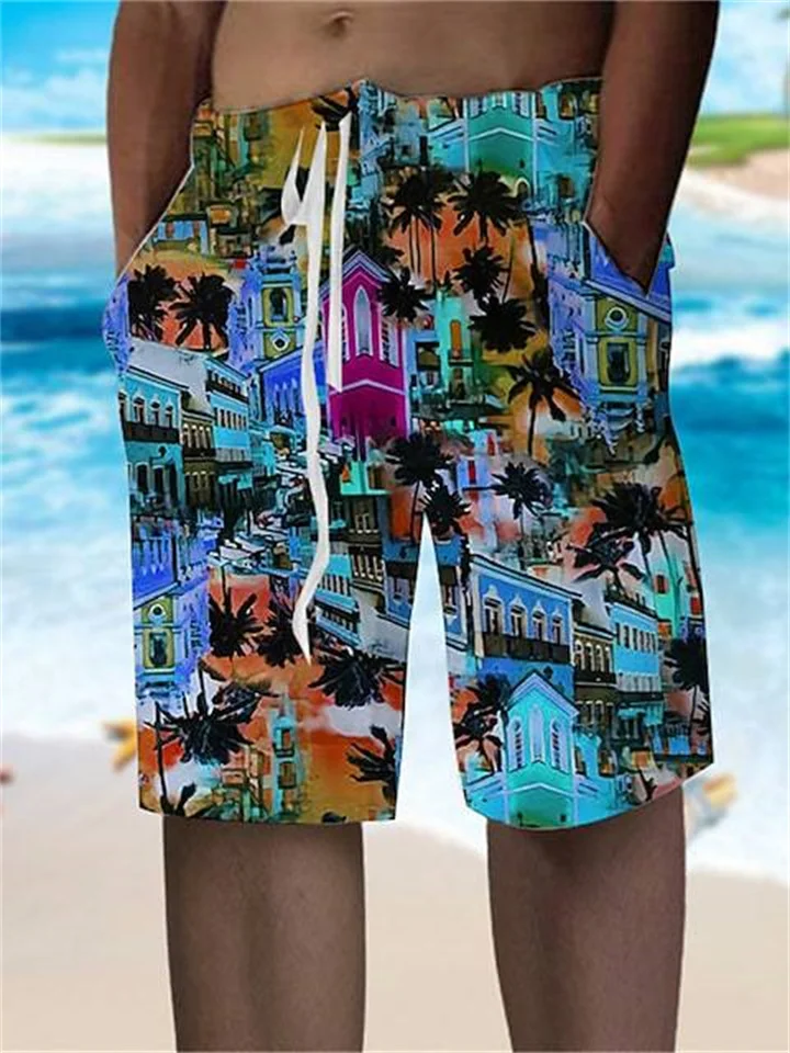 Summer Shorts Beach Shorts Printed Pattern 3D Architecture Men's Shorts