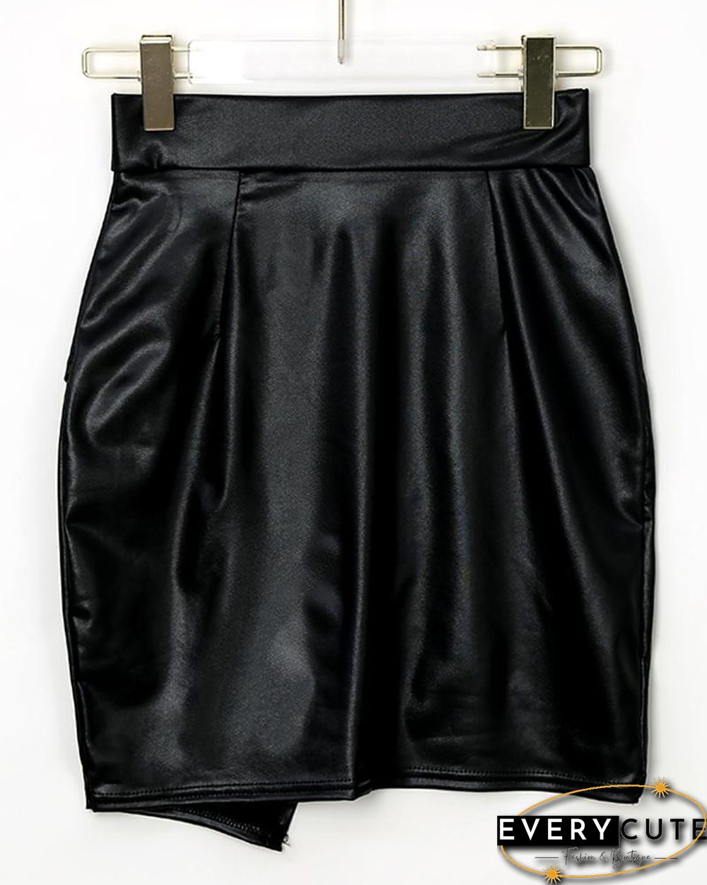 High Waist Surplice PU Skirt P12316