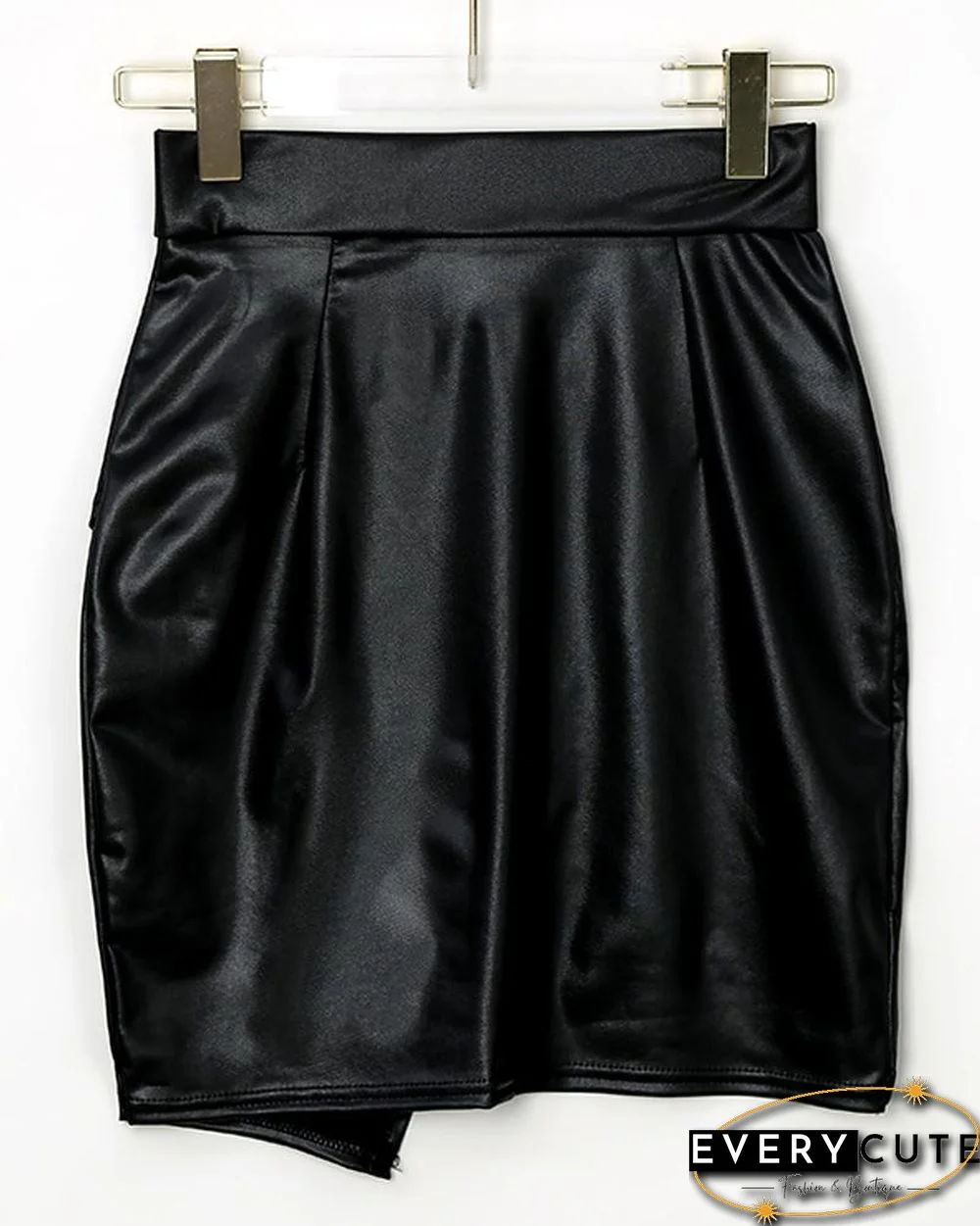 High Waist Surplice PU Skirt P12316