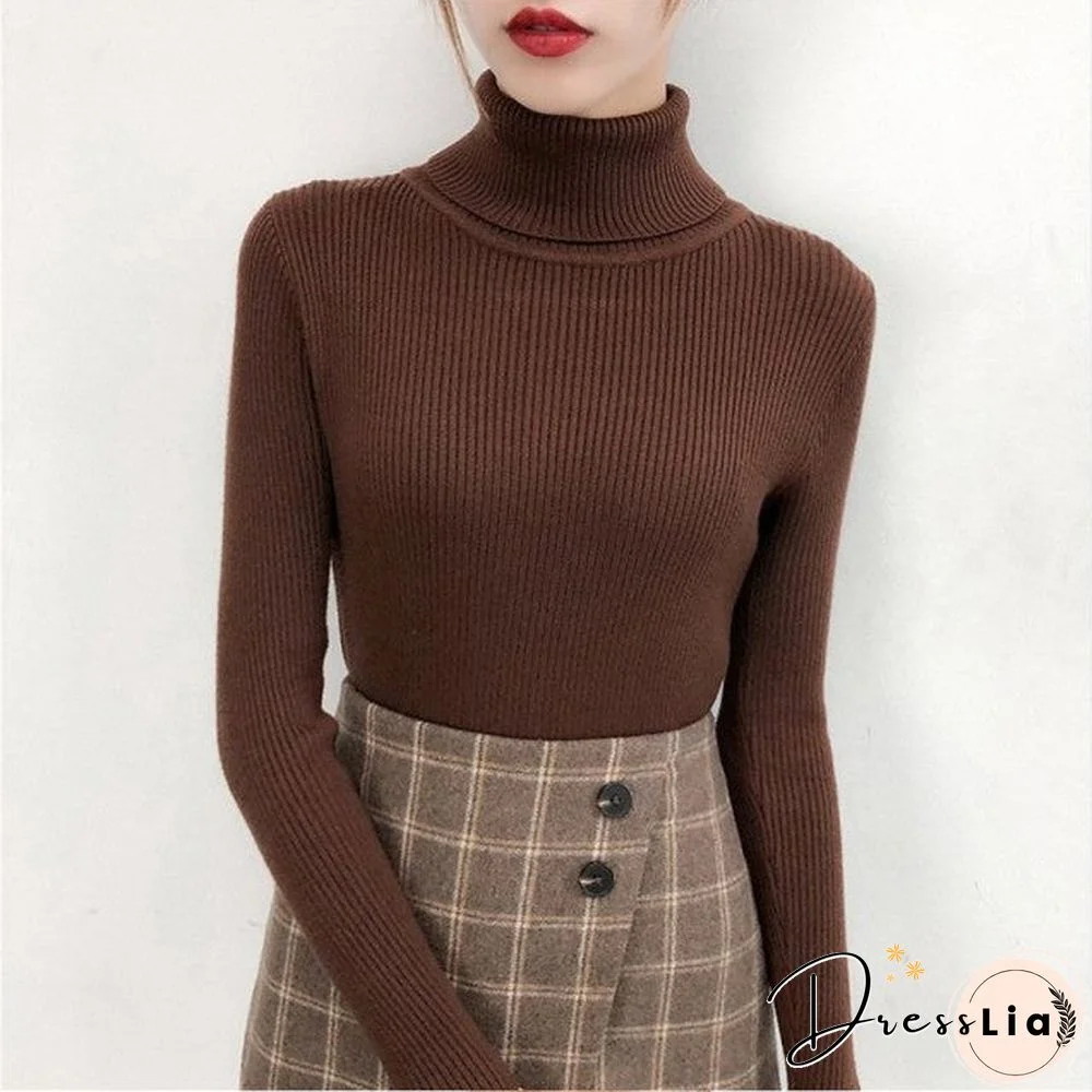 Bonjean Autumn Winter Knitted Jumper Tops turtleneck Pullovers Casual Sweaters Women Shirt Long Sleeve Tight Sweater Girls