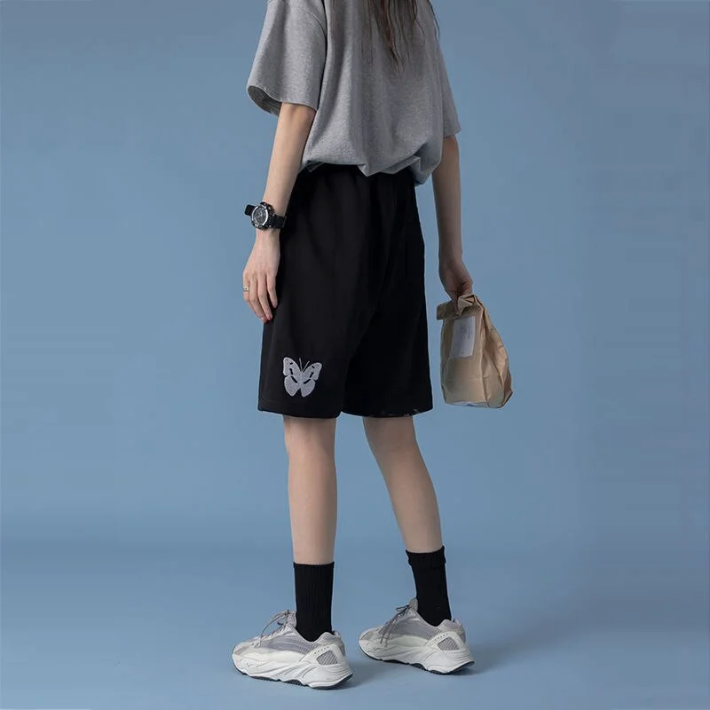 Shorts Women Summer Wide-leg Knee-length Embroidery Loose Unisex Streetwear Harajuku Womens Chic Ulzzang BF Leisure Fashion New