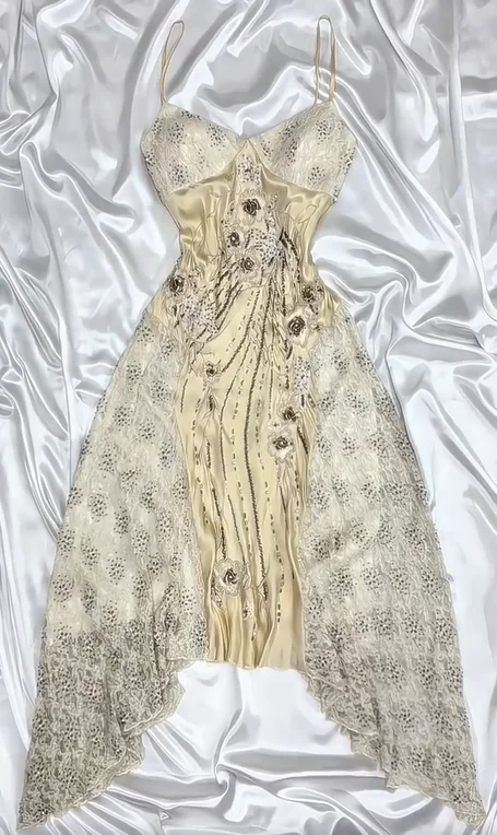 Cream Yellow Beaded Floral Short Chiffon Prom Dress Evening Dress Party Dress