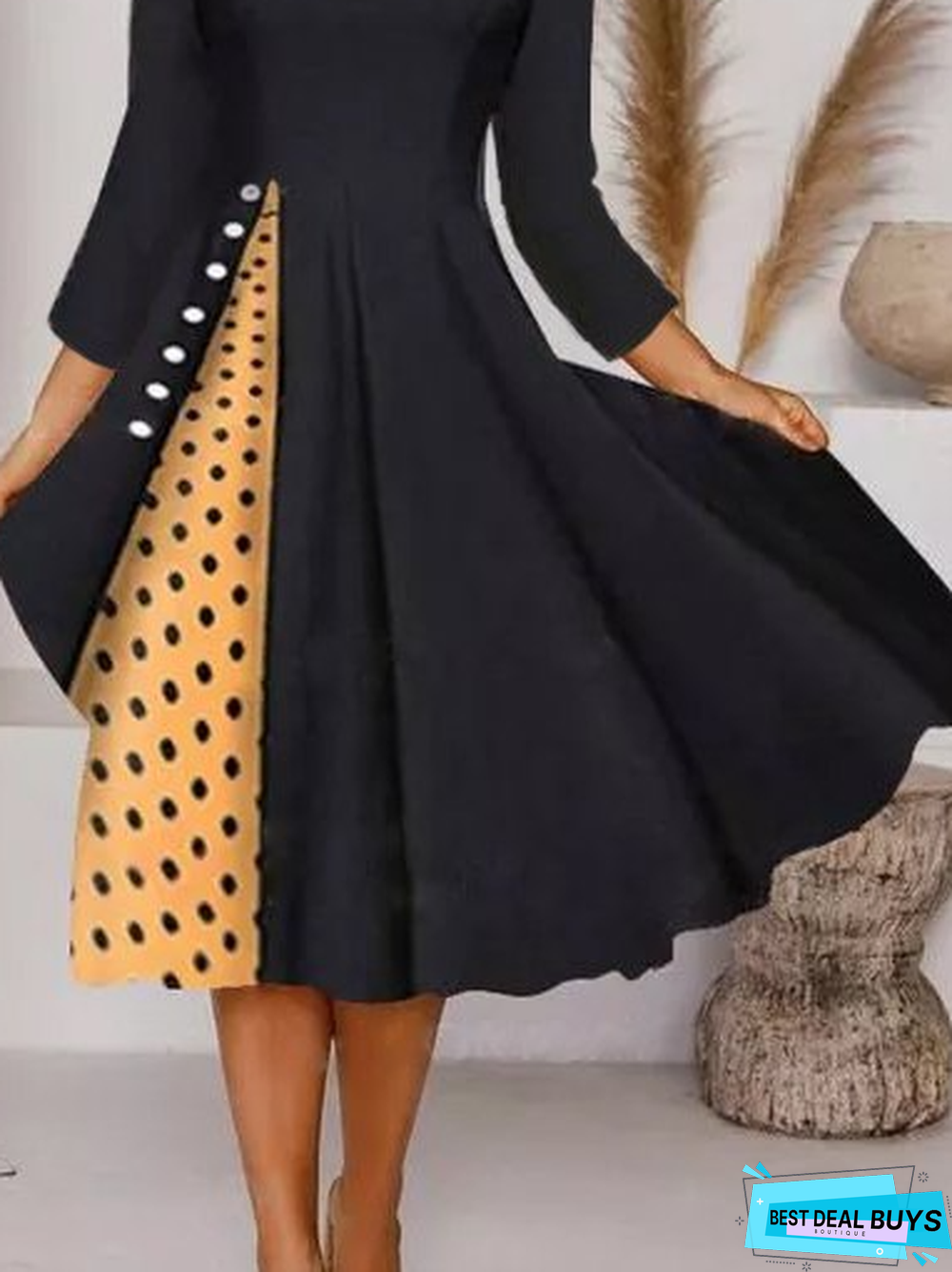 A-Line Casual 3/4 Sleeve Bateau/Boat Neck Knitting Dress