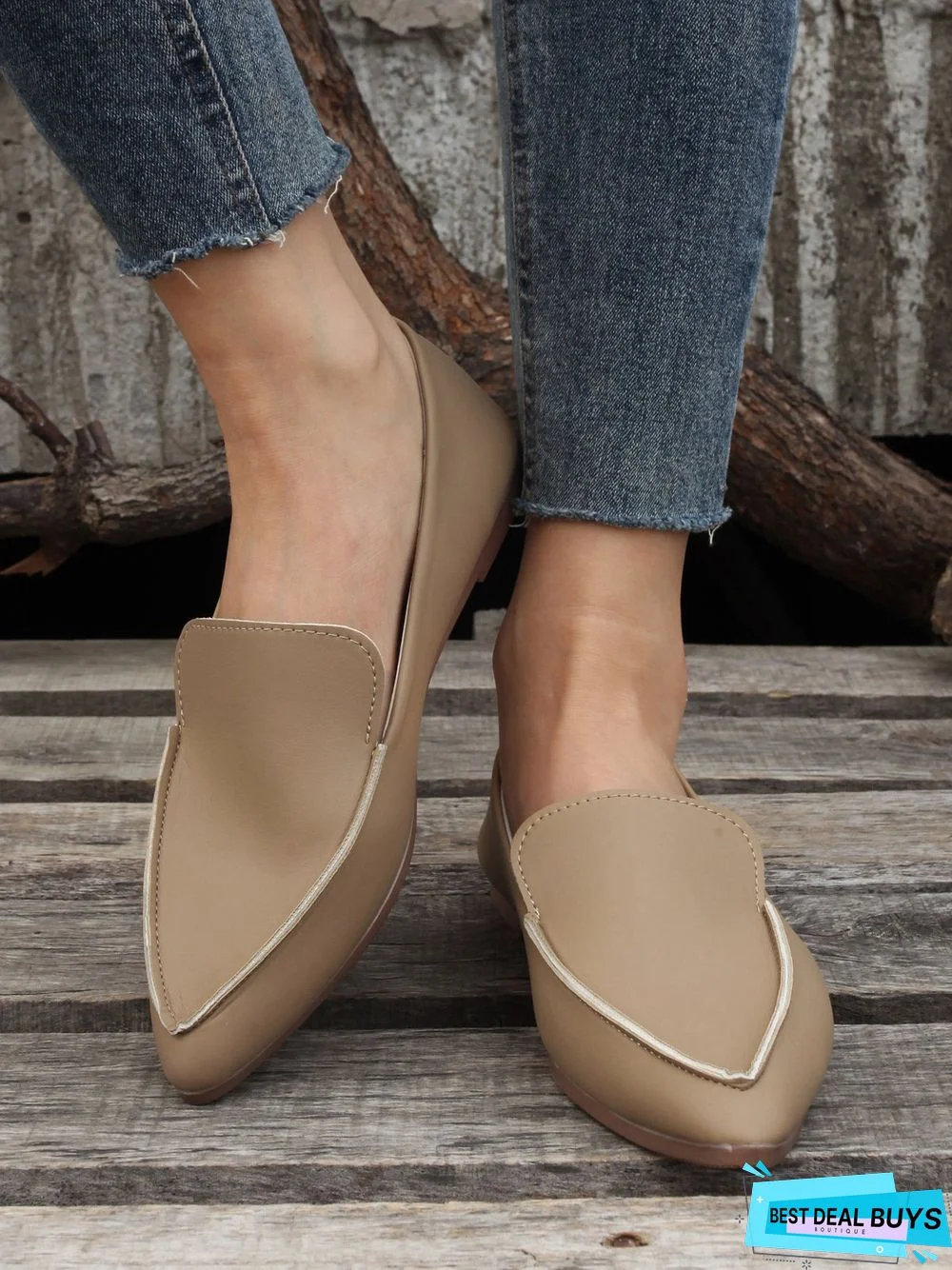 Simple PPlain Color Pointed Toe Flat Loafers