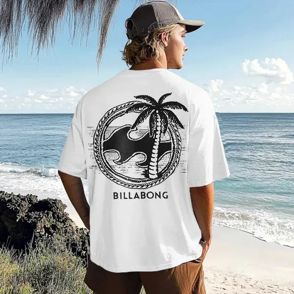 Tribal Circle Palm Tree Ocean Wave Graphic Printed Men's T-shirt