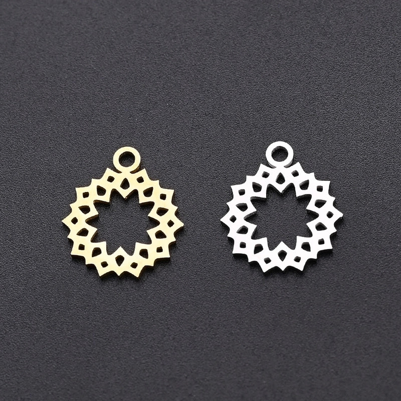 10 PCS/Package 12*13.5mm Hole 1~1.9mm 304 Stainless Steel Gold Plated Flower Polished Pendant