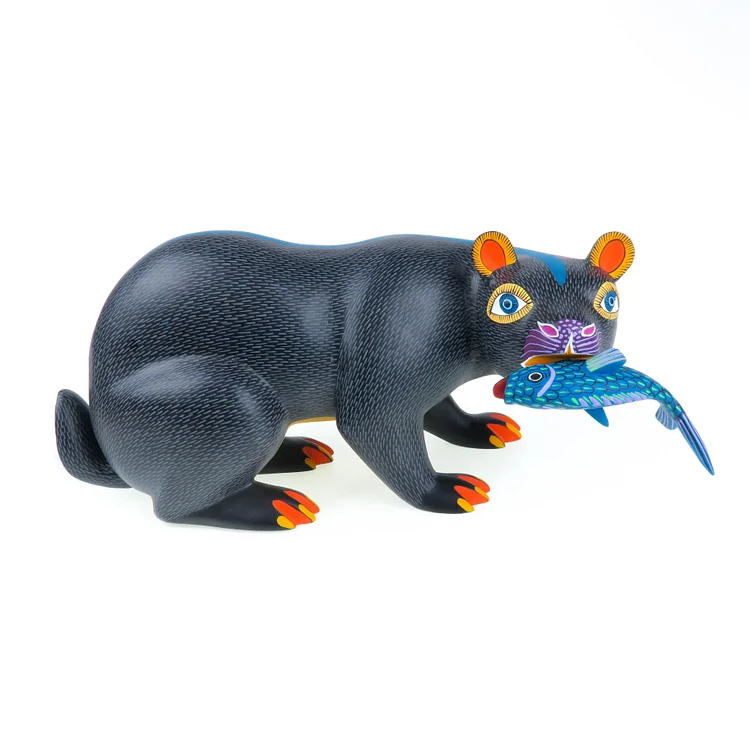 Bear With Fish - Oaxacan Alebrije Wood Carving