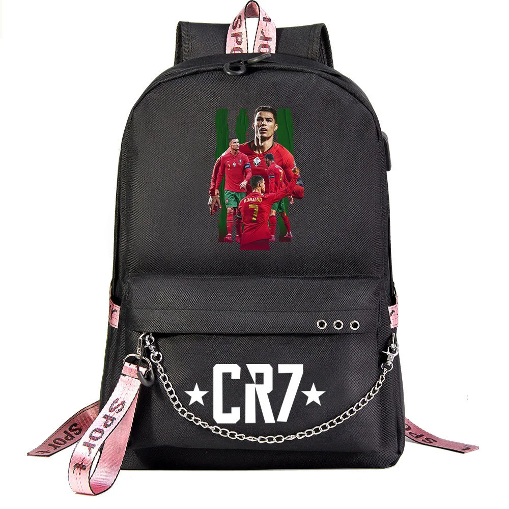 Buzzdaisy Cristiano Ronaldo Theme School Bag with 15-inch Laptop Compartment and USB Charging Cable