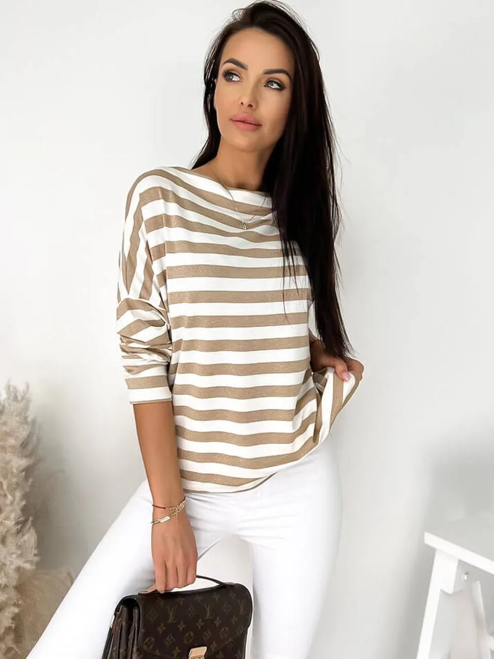 Grey Ribbed Knit Top with Short Sleeves