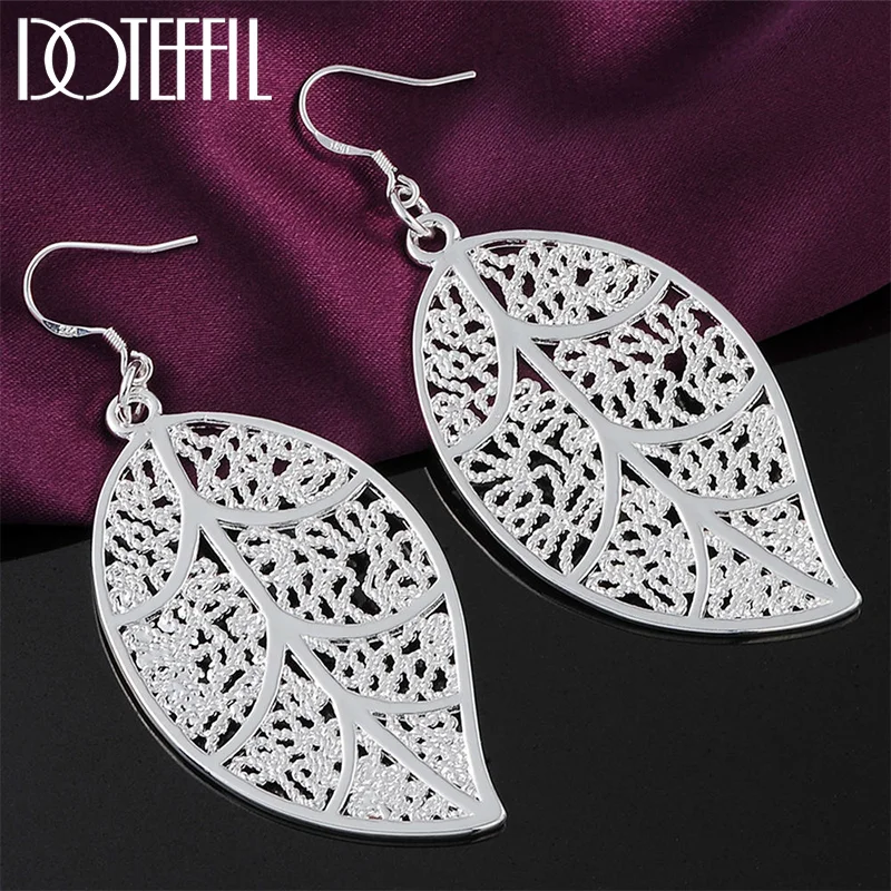DOTEFFIL 925 Sterling Silver Fashion Leaf Earrings For Women Jewelry