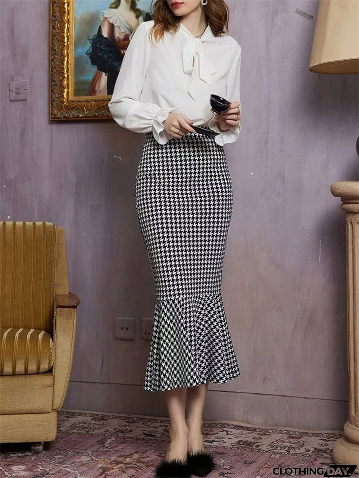 Women's Elegant High Waist Print Fishtail Bodycon Skirt