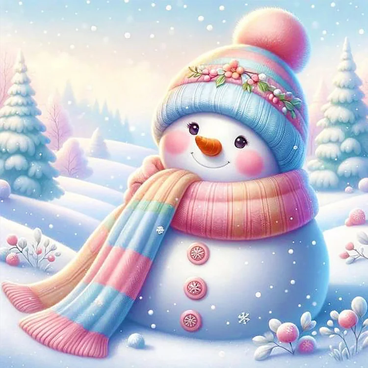 Snowman In Colorful Clothes 30*30CM (Canvas) Round Drill Diamond Painting gbfke