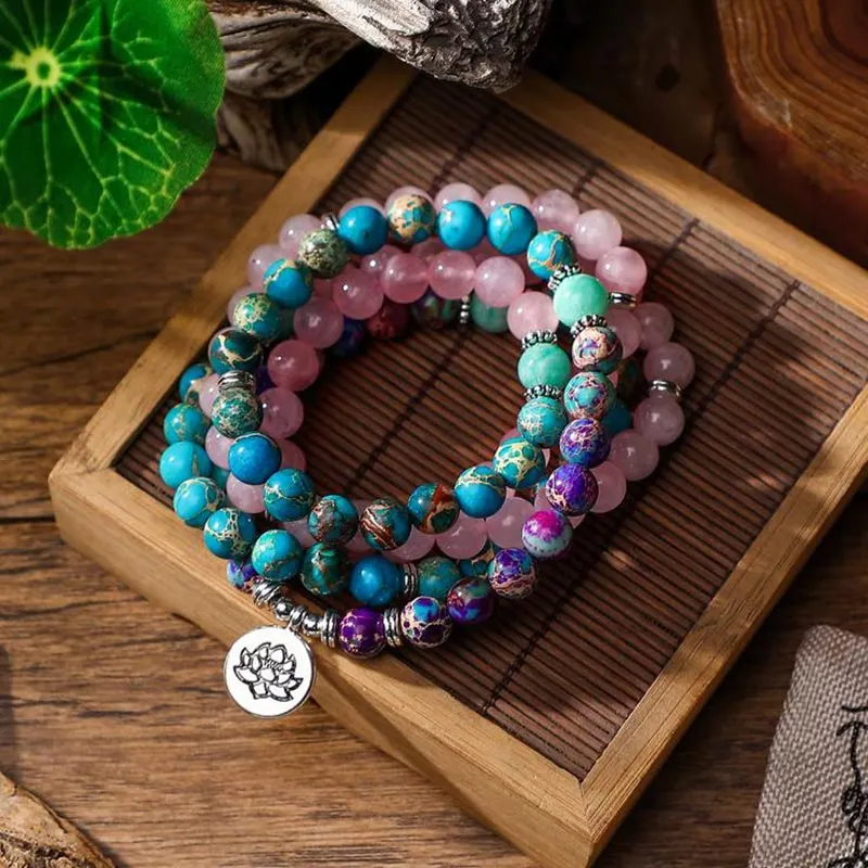 Tibetan Purple Miano Real Bead Harmony Lotus Mala
