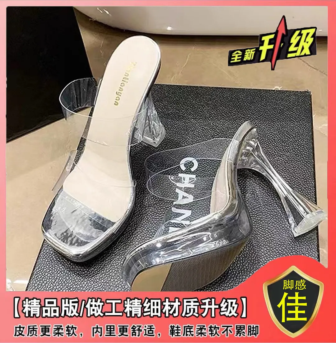 Breakj Breakj Transparent Crystal Coarse Heel Drag Waterproof High Heels T-T-Car Model Women Sandals Night Shop Show Pole Dance Shoes