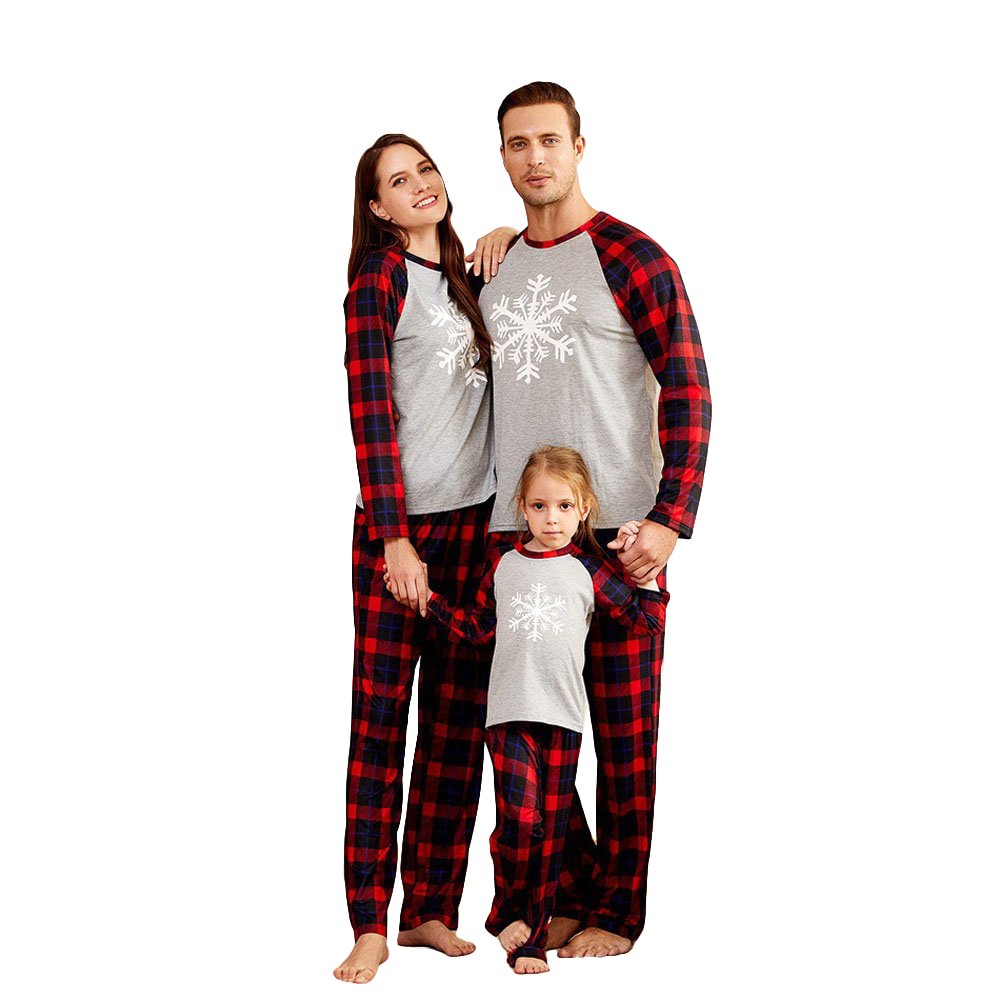 Christmas Matching Family Christmas Pajamas Sets with Red Plaid Long Sleeve Tee and Pants grey pajamas-Pajamasbuy
