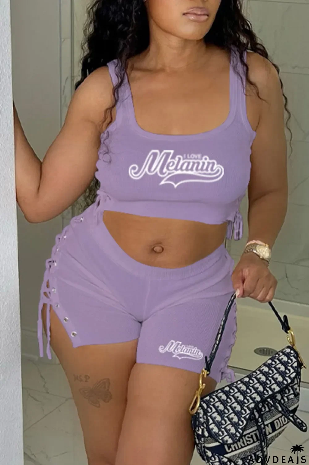 White Casual Print Bandage U Neck Sleeveless Two Pieces