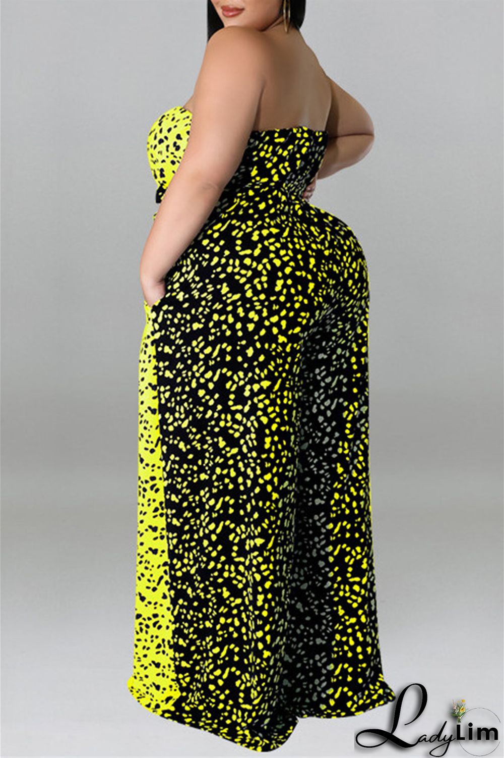 Purple Fashion Casual Print Split Joint Backless With Belt Strapless Plus Size Jumpsuits